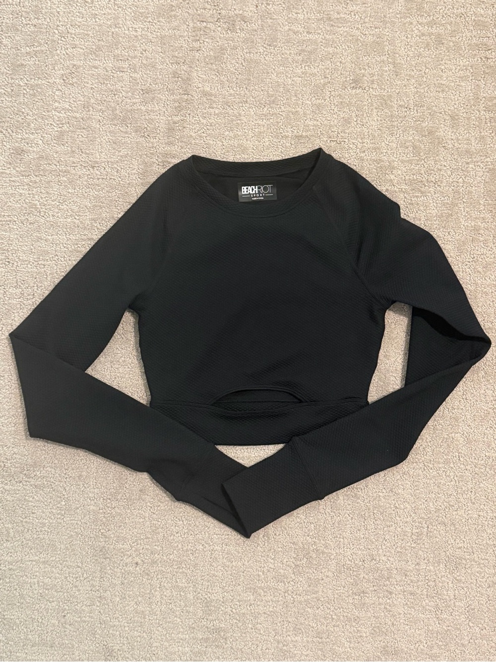 Beach Riot Black Long-Sleeve Cropped Crew Top